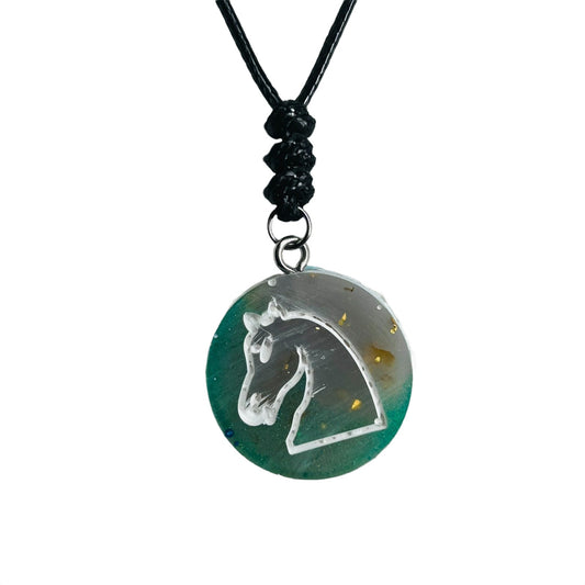 Crystal Green Knight - Handmade Resin Chess Necklace