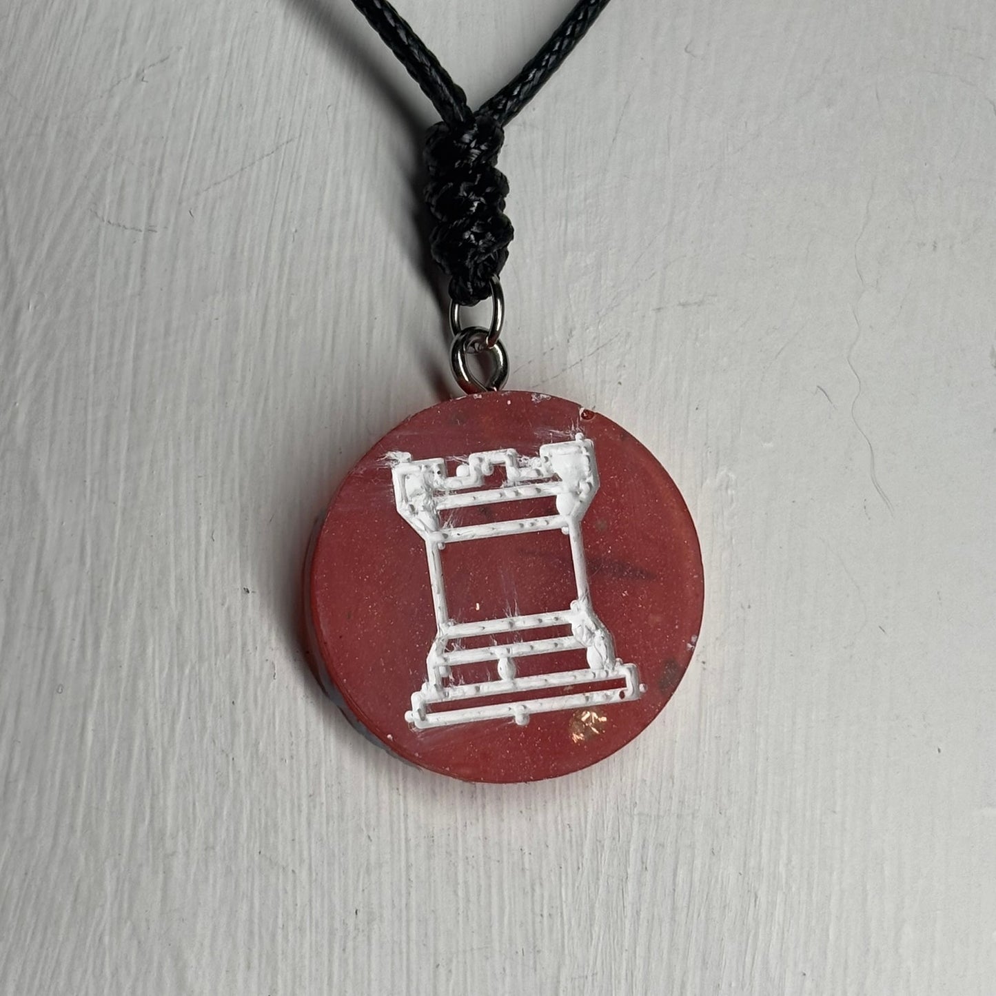 Red Pop Rook - Handmade Resin Chess Necklace