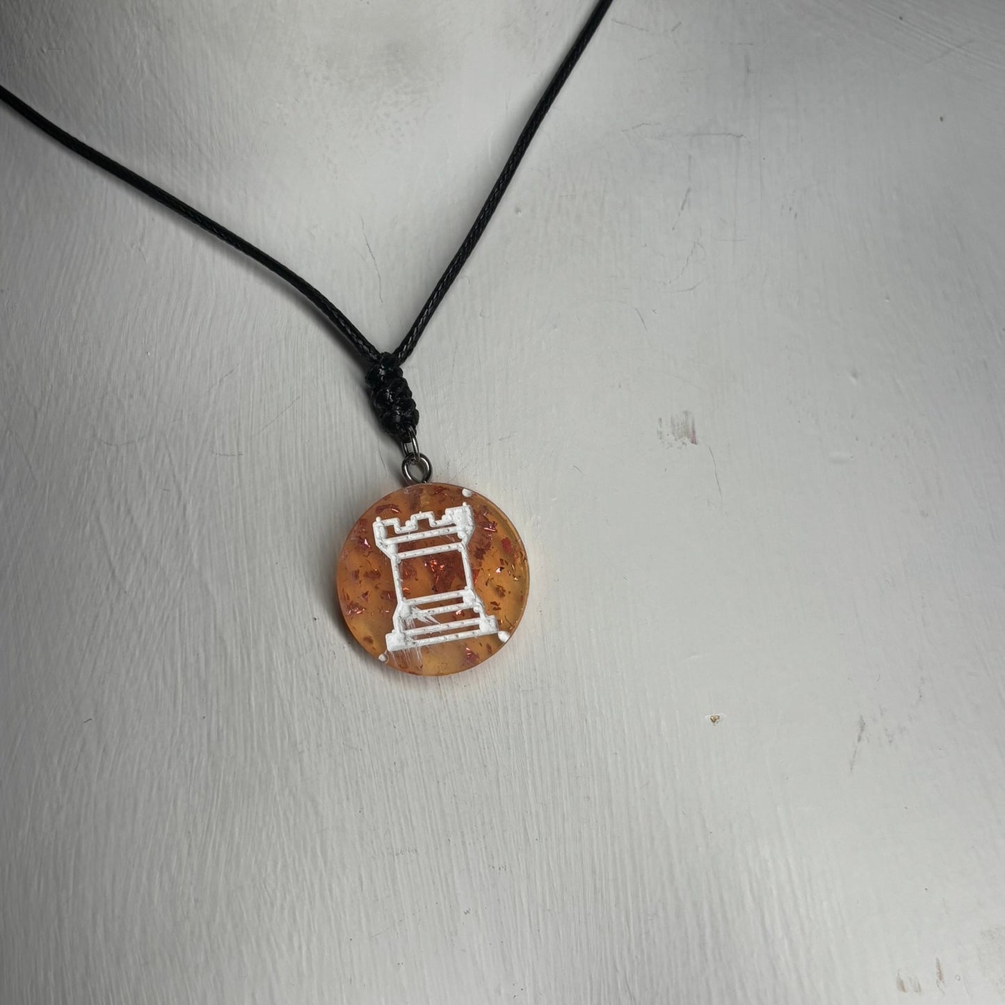 Fire Orange Rook - Handmade Resin Chess Necklace