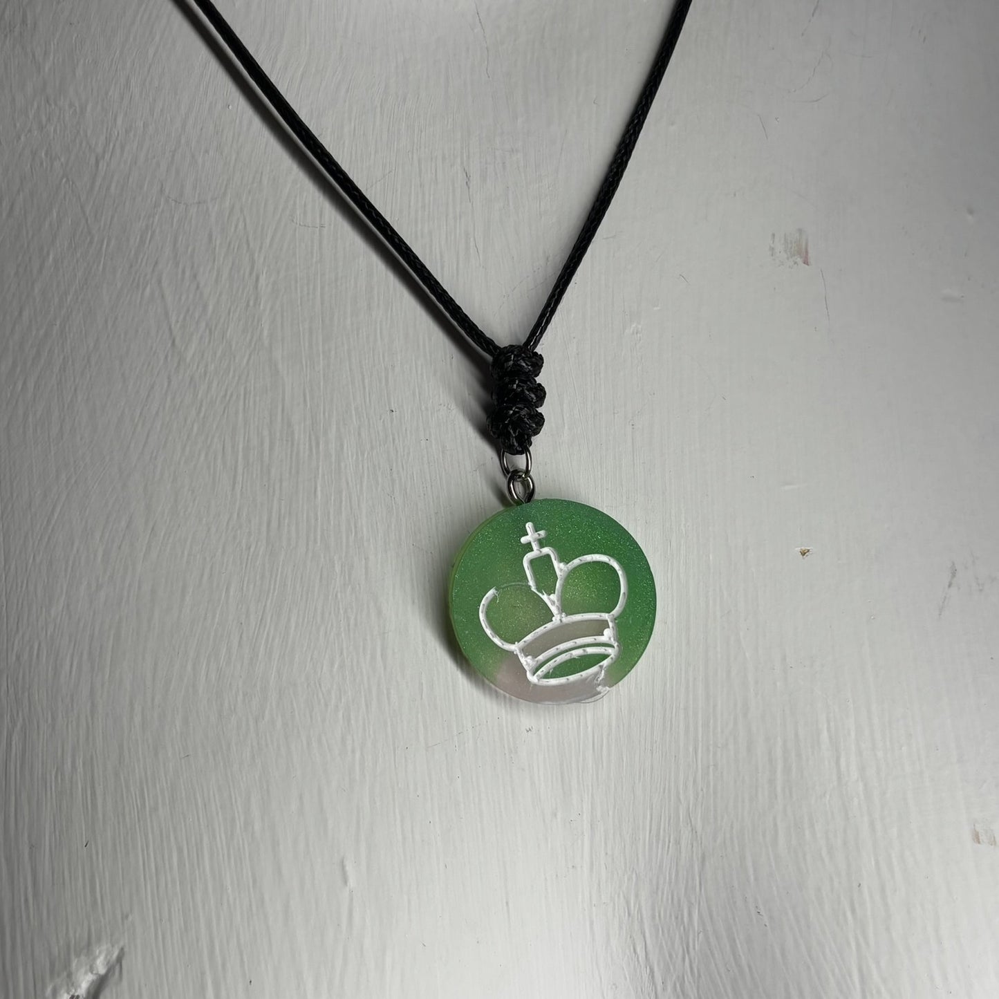 Tattered Green King - Handmade Resin Chess Necklace