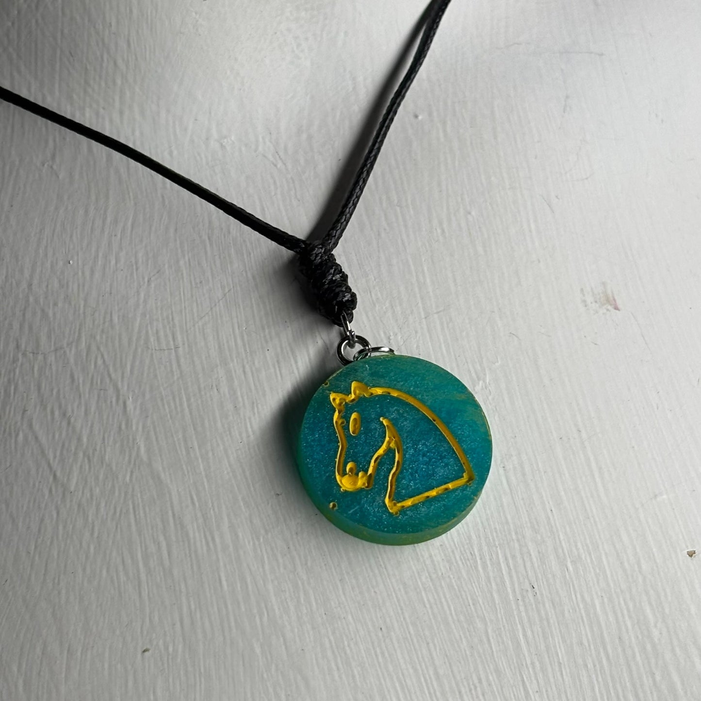 Aqua Green Knight - Handmade Resin Chess Necklace