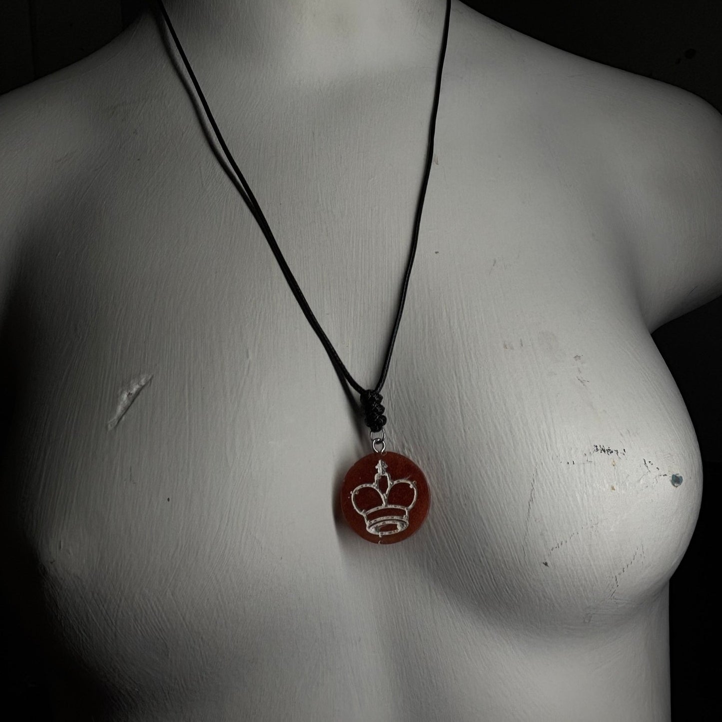Dark Orange King - Handmade Resin Chess Necklace
