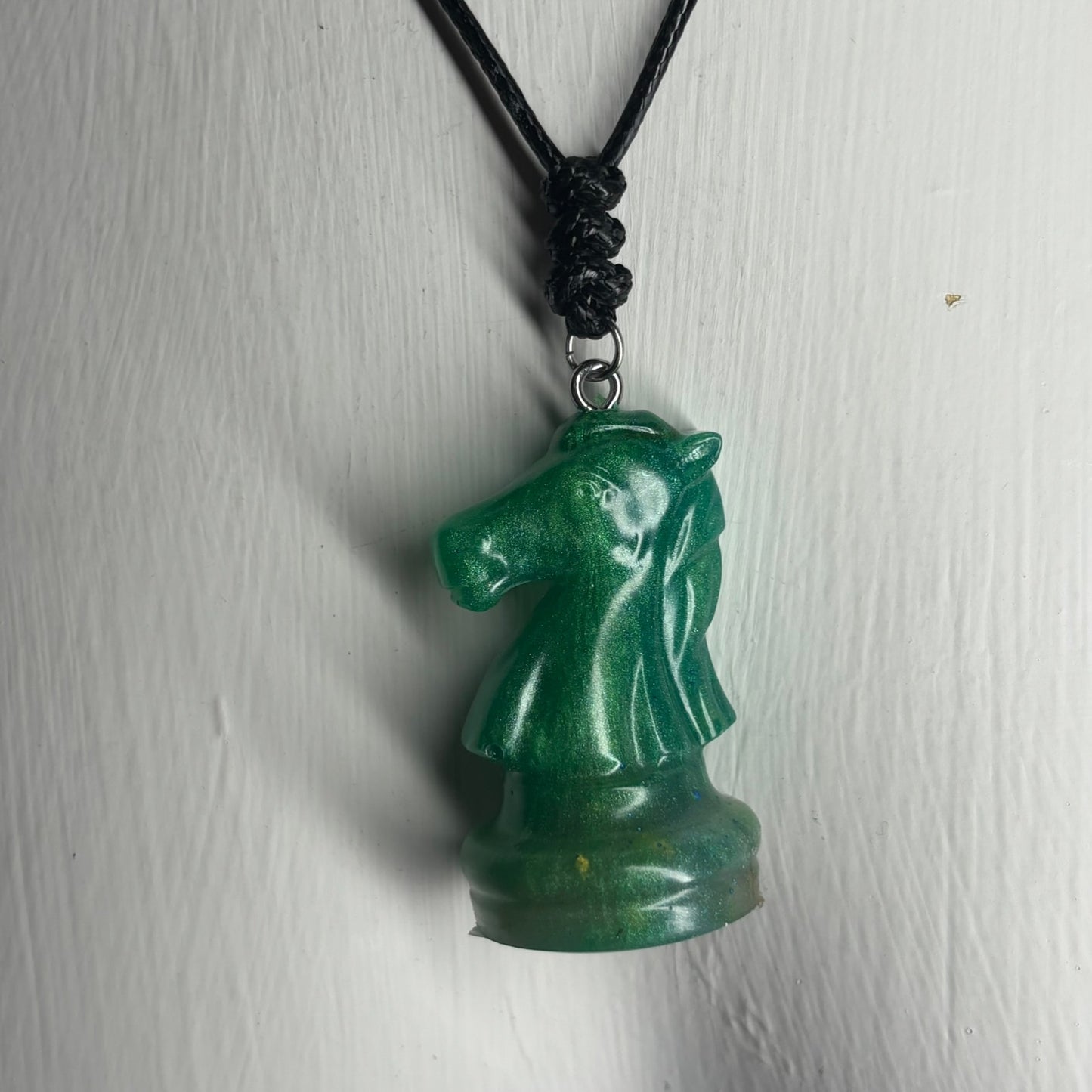 Royal Green Knight - Handmade Resin Chess Necklace
