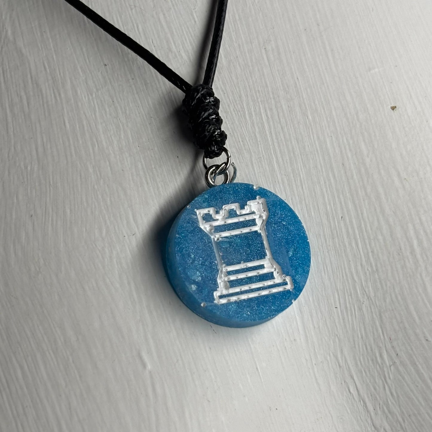 Ice Blue Rook - Handmade Resin Chess Necklace