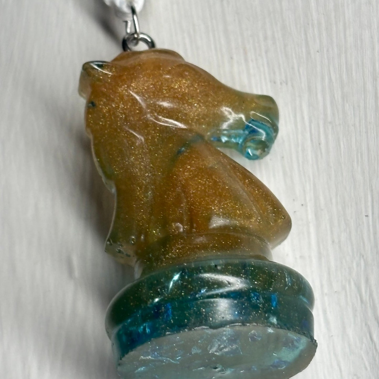 Royal Brown/Green Knight - Handmade Resin Chess Necklace