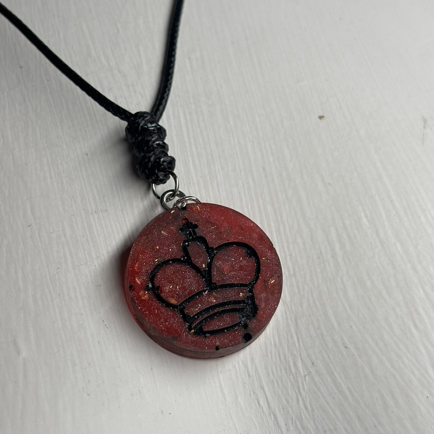 Fading Red Crystal King - Handmade Resin Chess Necklace