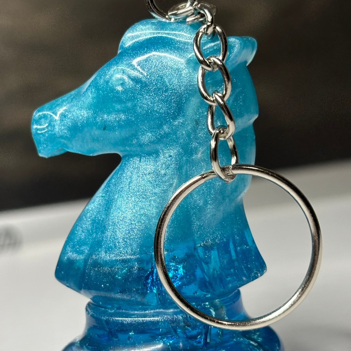 Ice Blue Knight - Handmade Resin Keychain - Large Edition