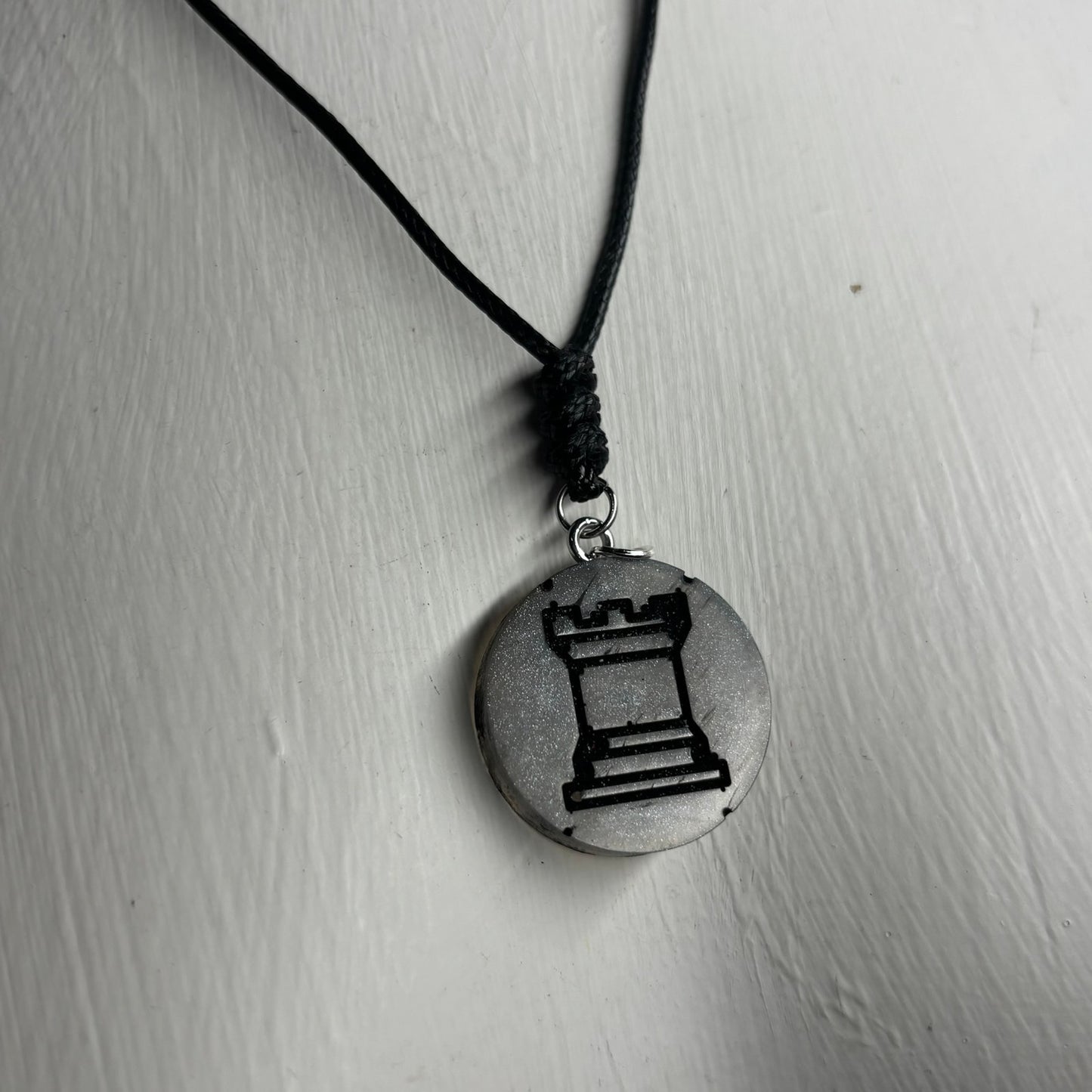 Silver Rook - Handmade Resin Chess Necklace