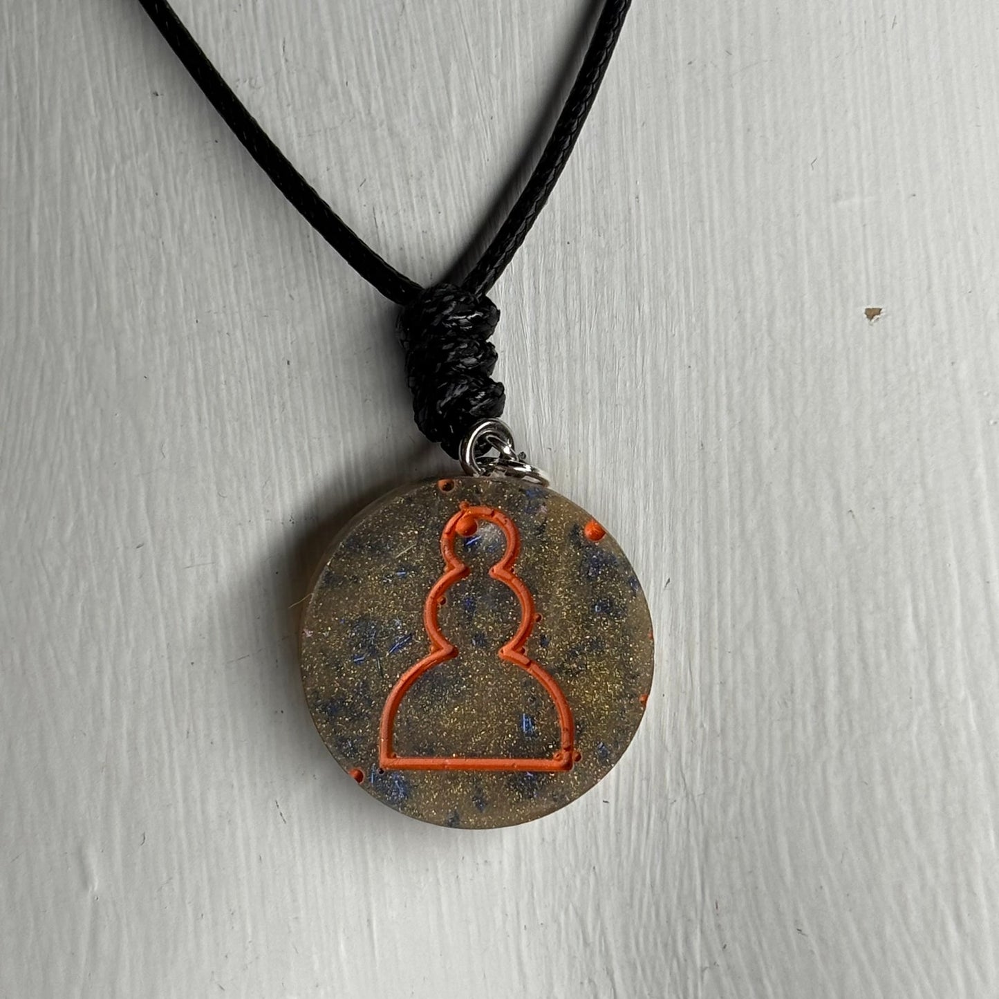 Green & Orange Luxury Pawn - Handmade Resin Chess Necklace