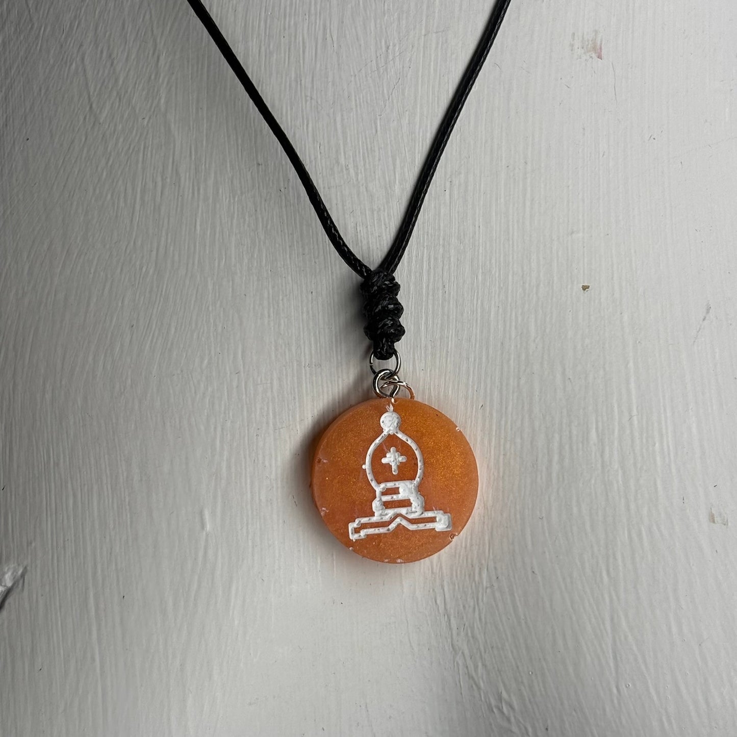 Orange Bishop - Handmade Resin Chess Necklace
