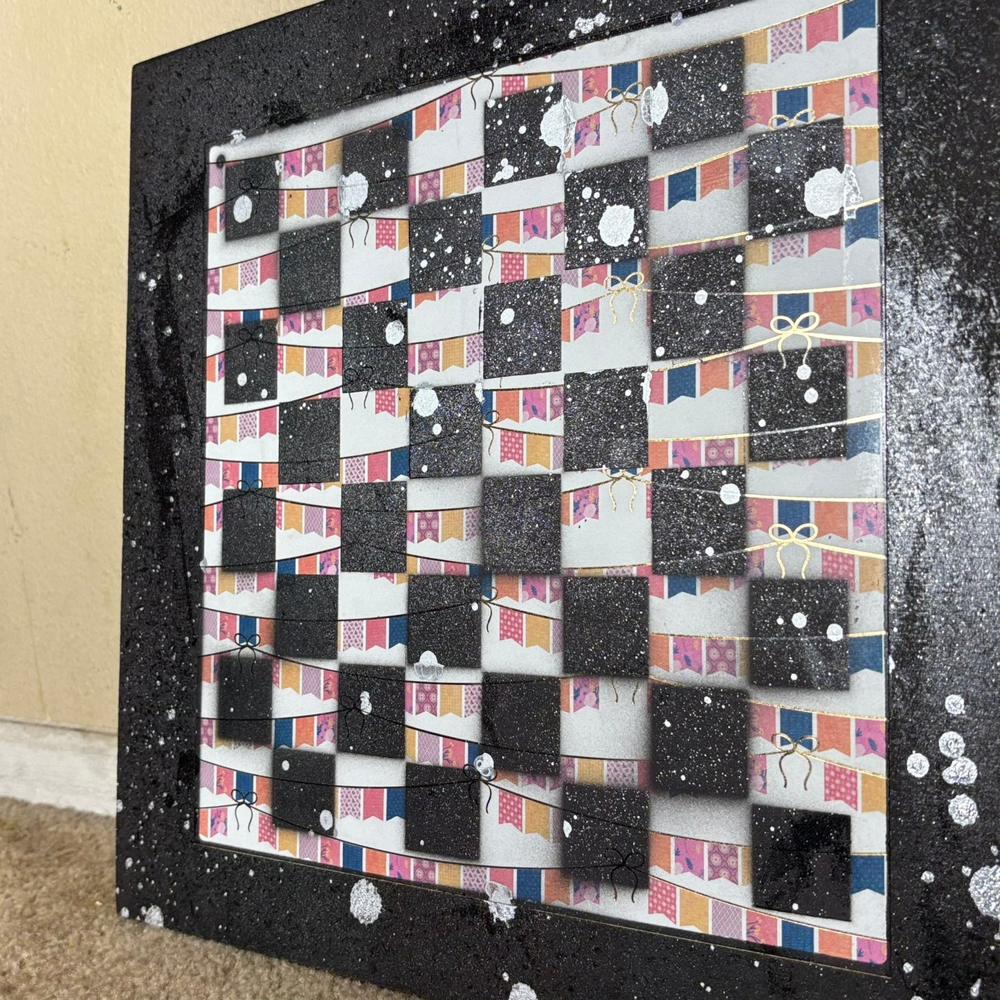 Rainbow Banner Chrome Drip - Large Scrapbook Chess Board