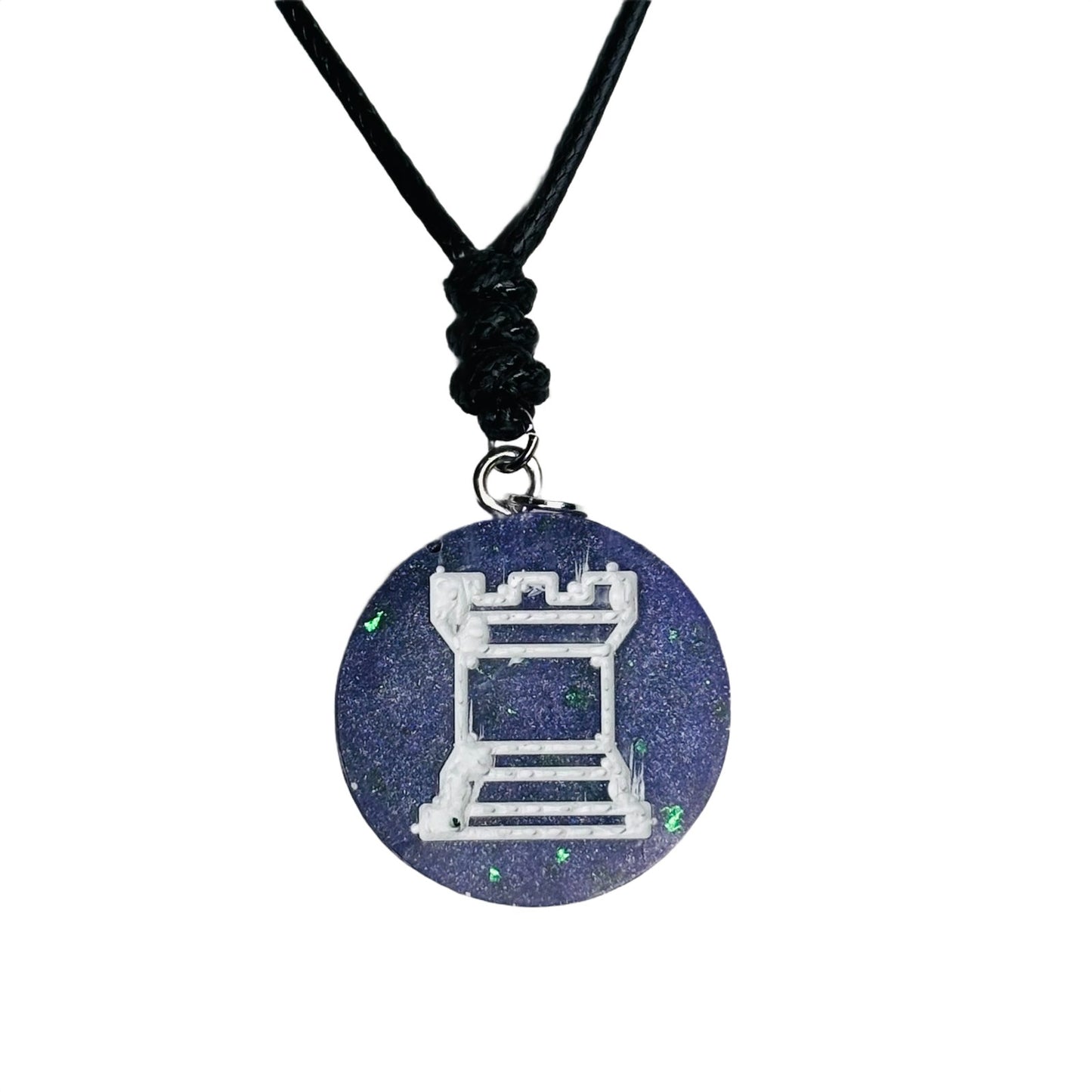 Purple Midnight Rook - Handmade Resin Chess Necklace