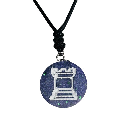 Purple Midnight Rook - Handmade Resin Chess Necklace
