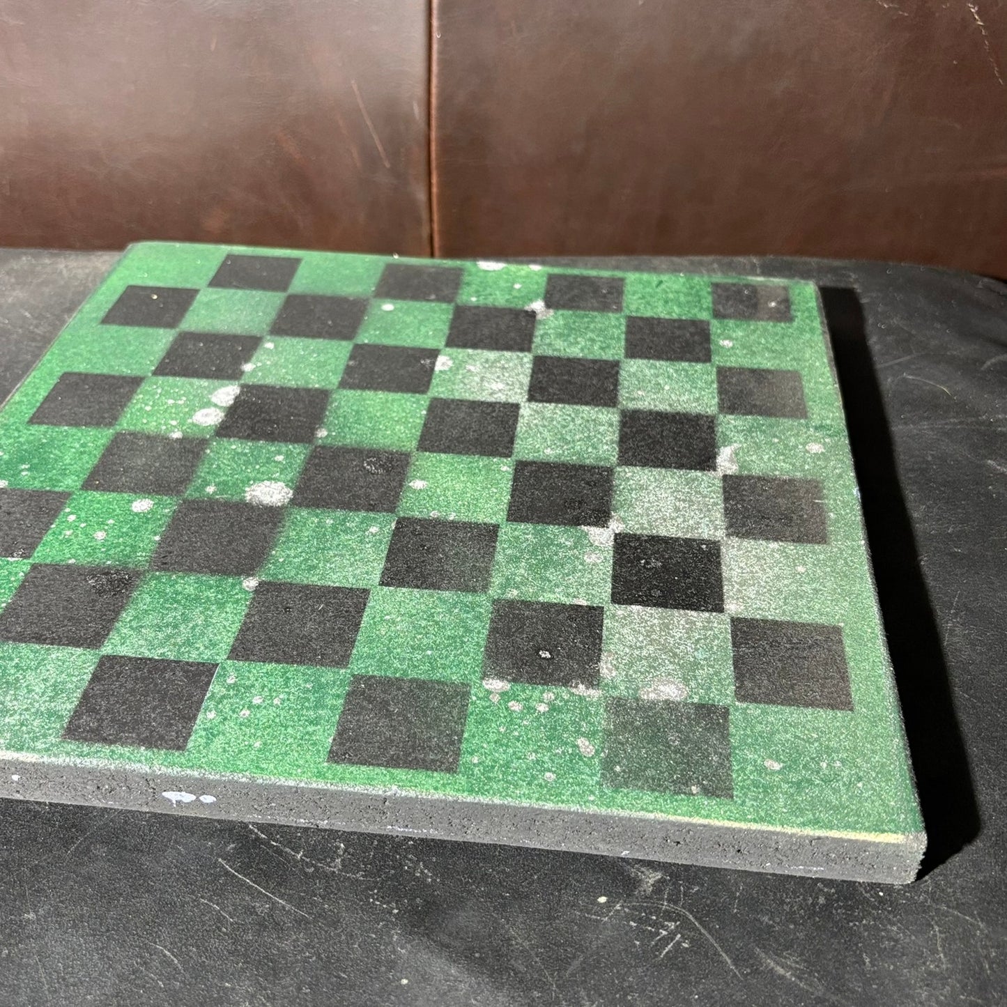Splattered Chrome Green - Painted Chess Board