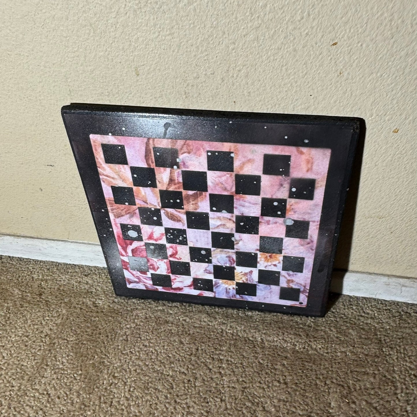 Pink Flower Chrome Mist - Scrapbook Chess Board