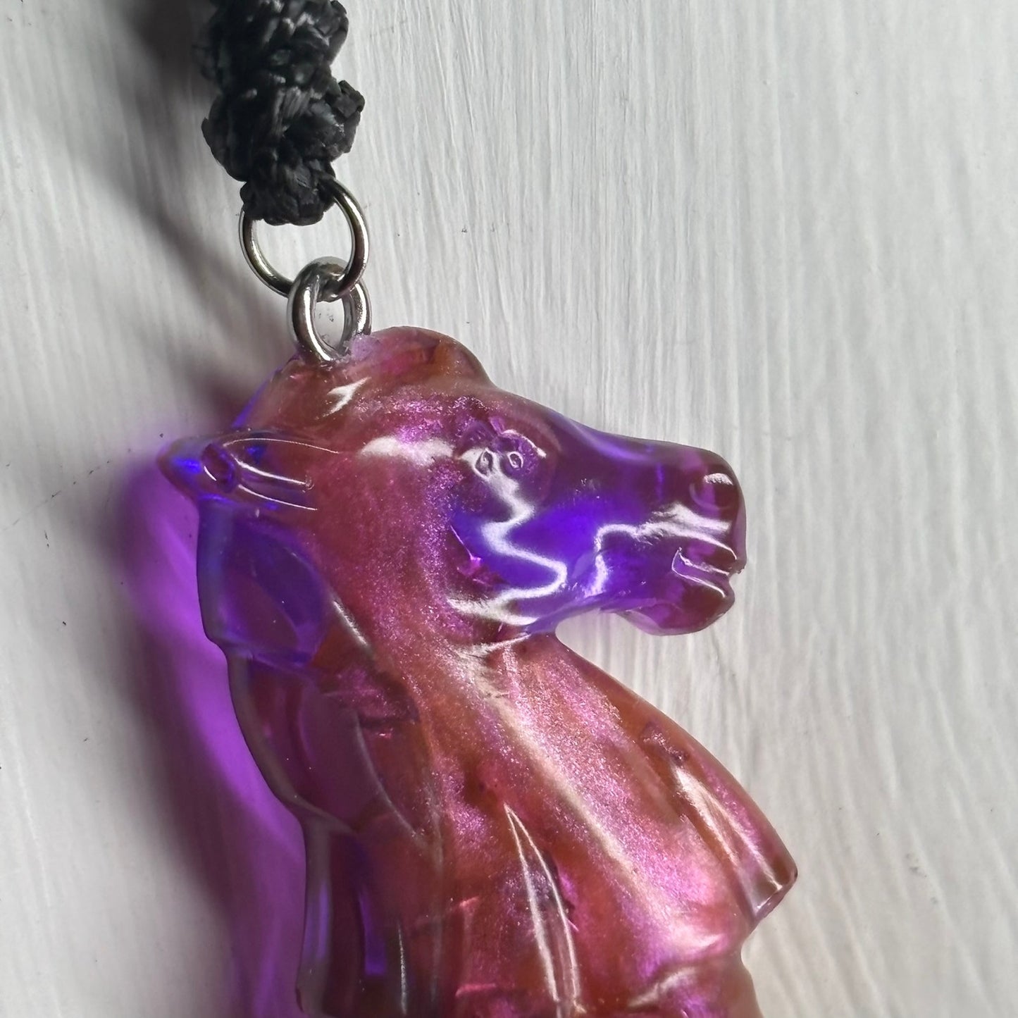 Purple Fluid Knight- Handmade Resin Chess Necklace