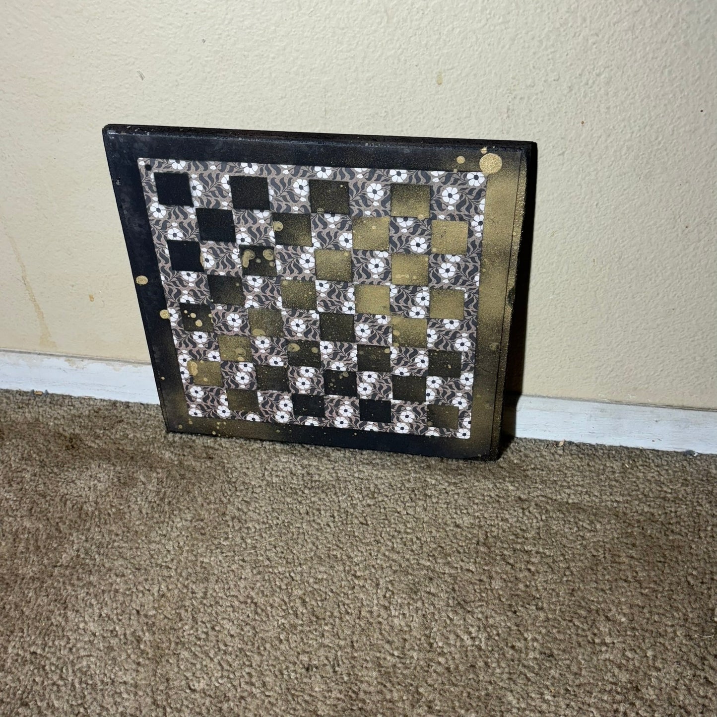 Gold Mist Black Flowers - Scrapbook Chess Board