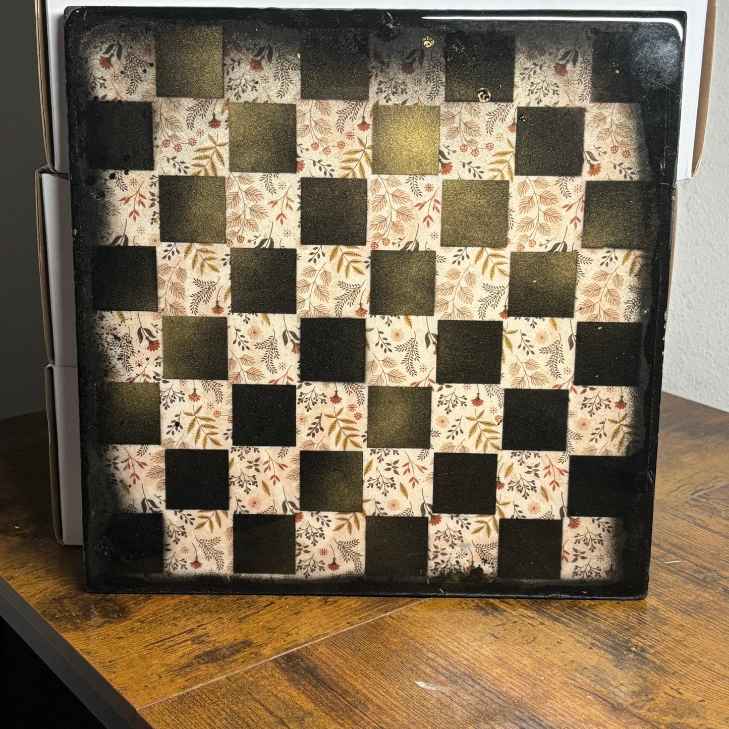 Vintage Flowers - Resin Coated Chess Board