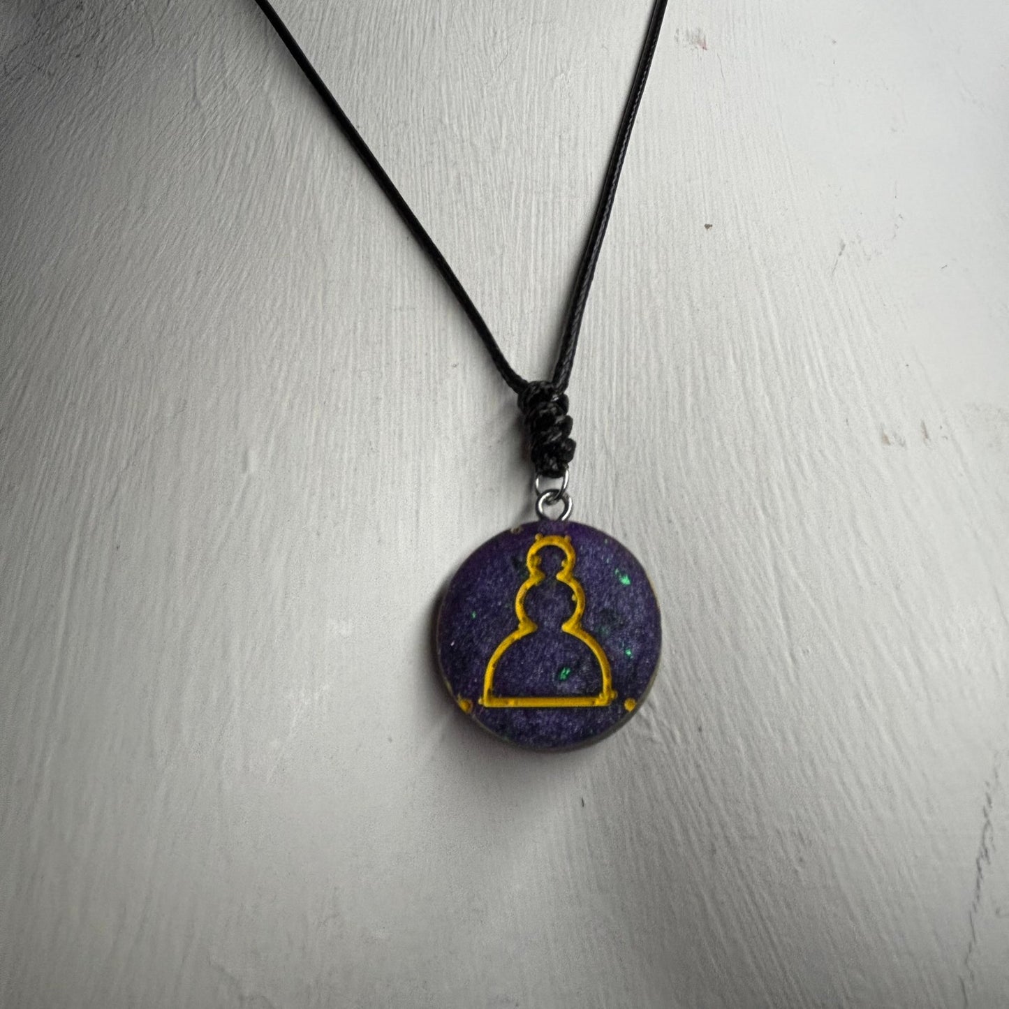 Purple & Yellow Pawn - Handmade Resin Chess Necklace