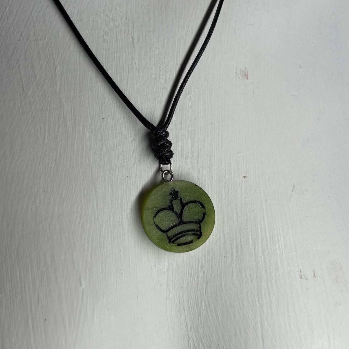 Battered Green King - Handmade Resin Chess Necklace