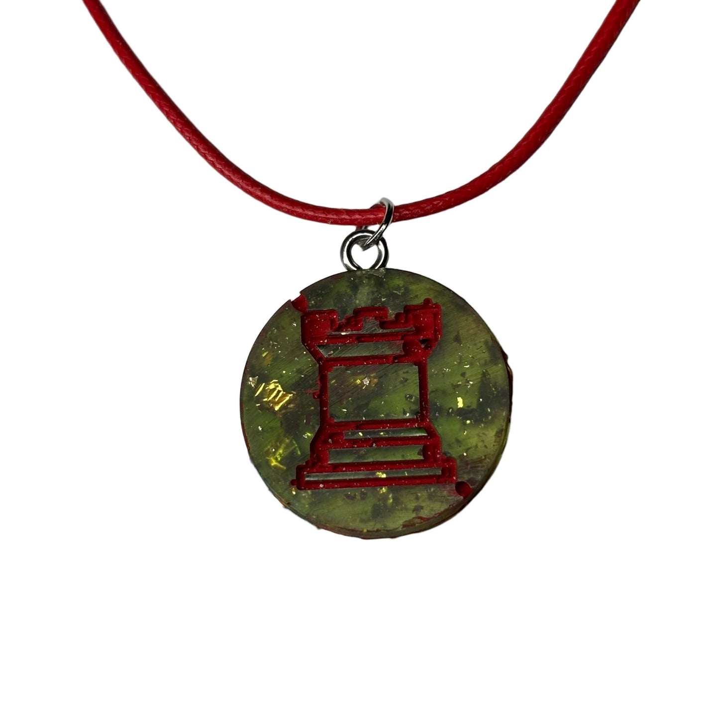 Royal Green Rook - Handmade Resin Chess Necklace