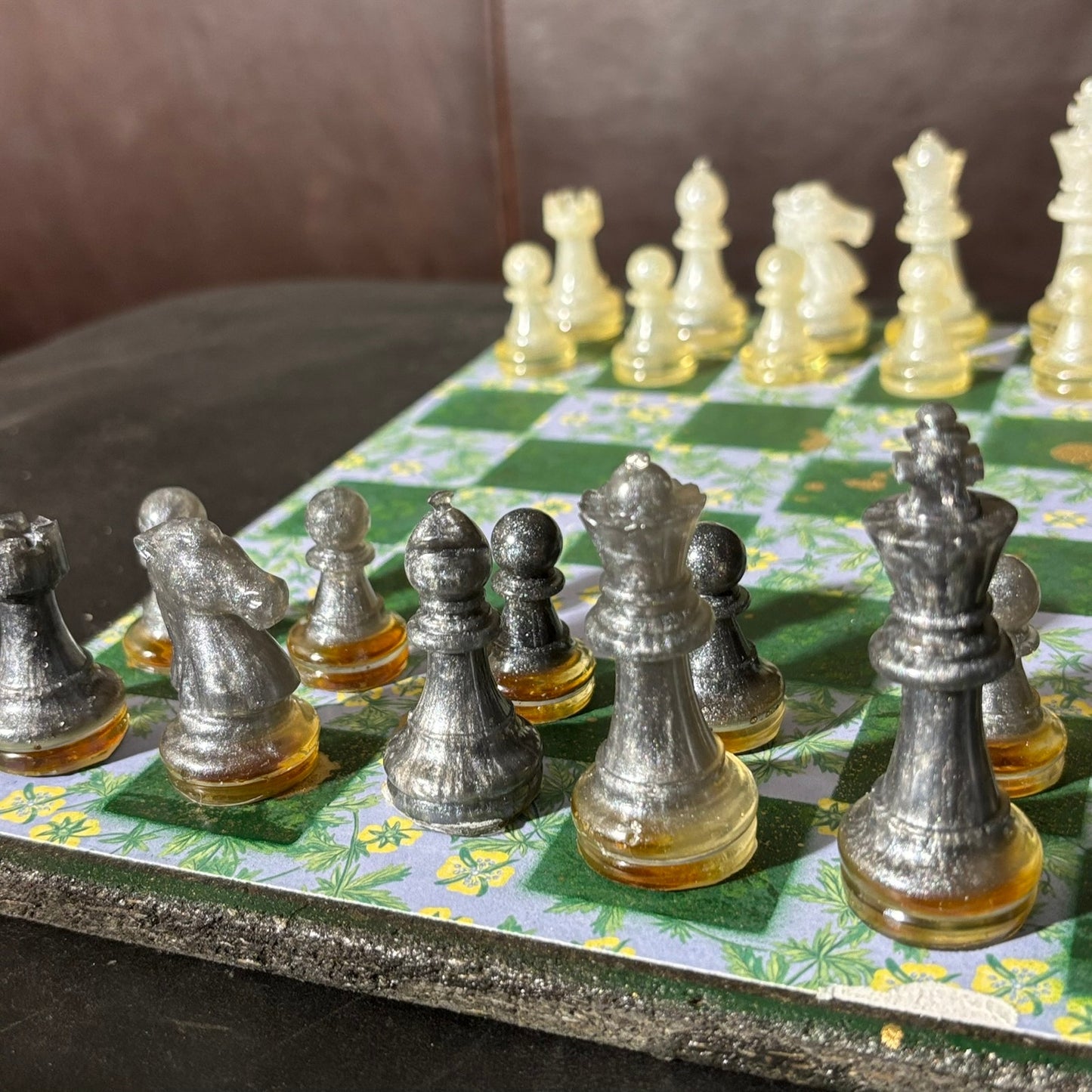 Gold Splattered Green Pattern - Scrapbook Chess Set
