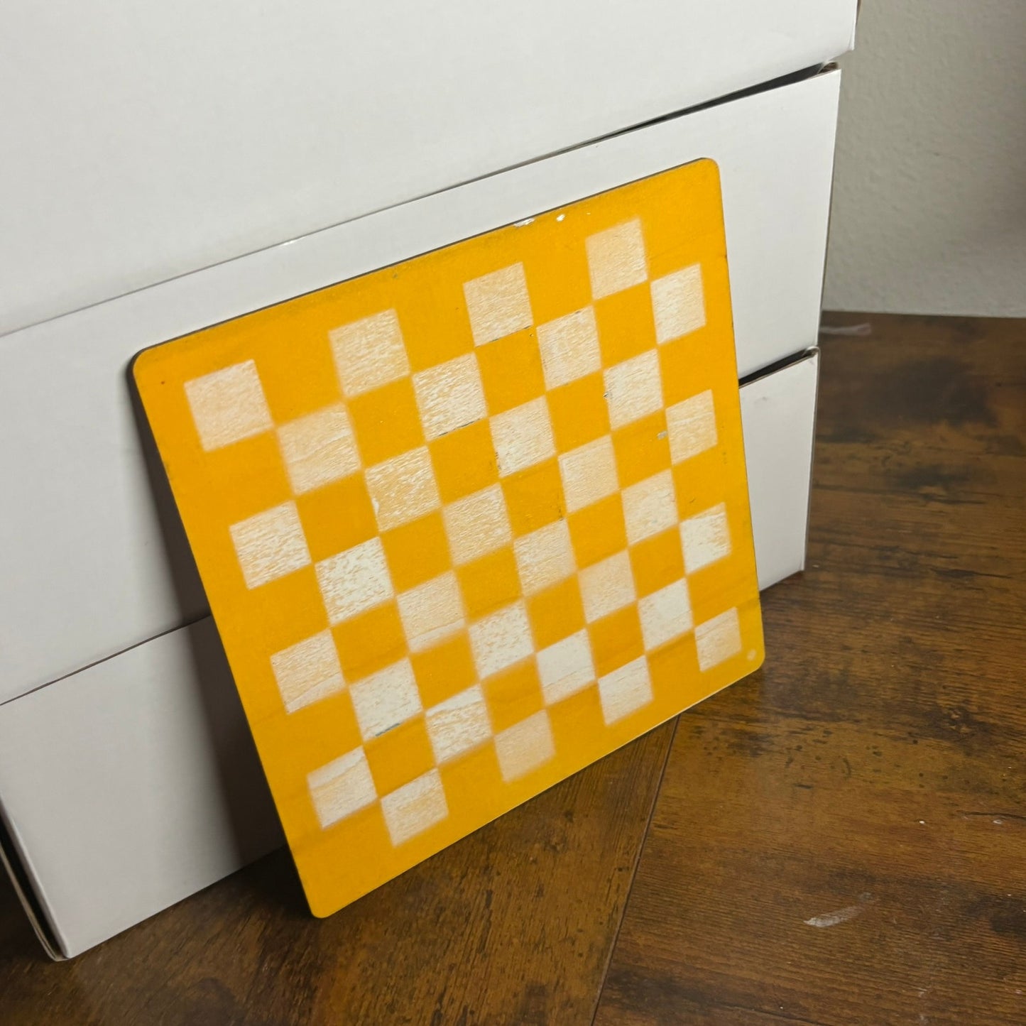 Yellow & White - Painted Thin Wooden Chess Board