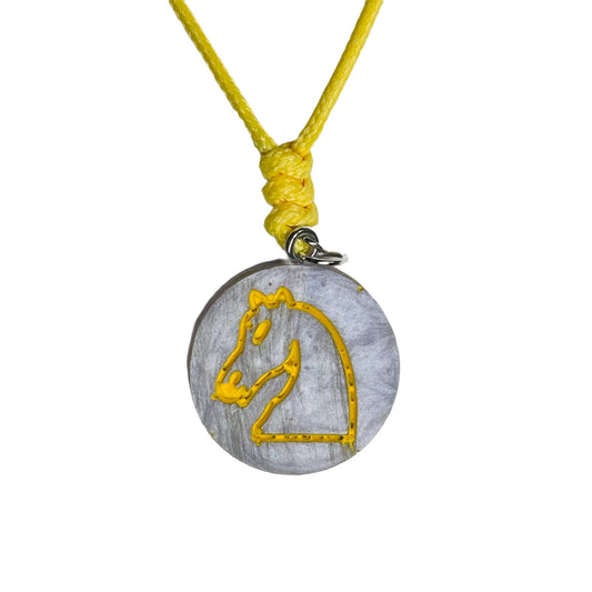 Yellow & Purple Knight - Handmade Resin Chess Necklace