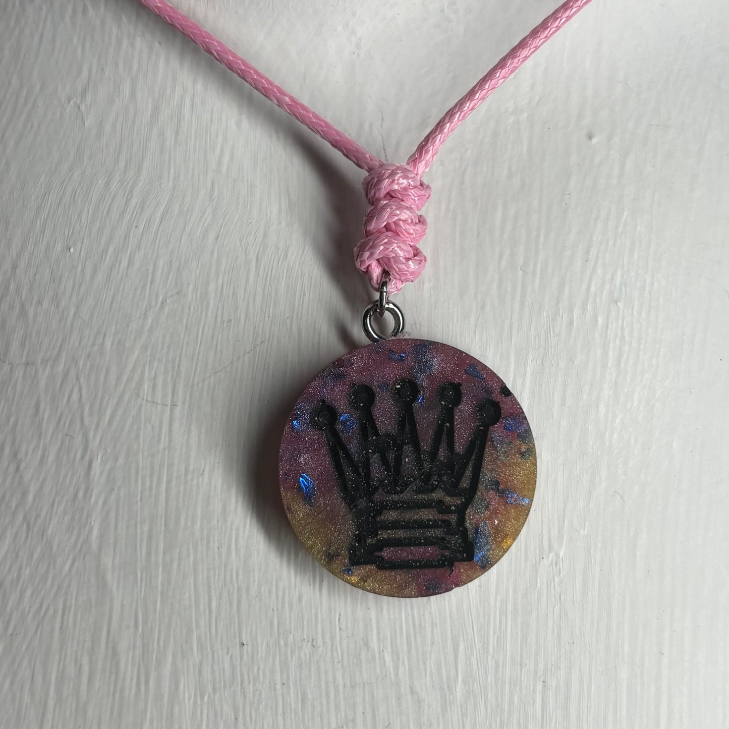 Vintage Pink Queen - Handmade Resin Chess Necklace