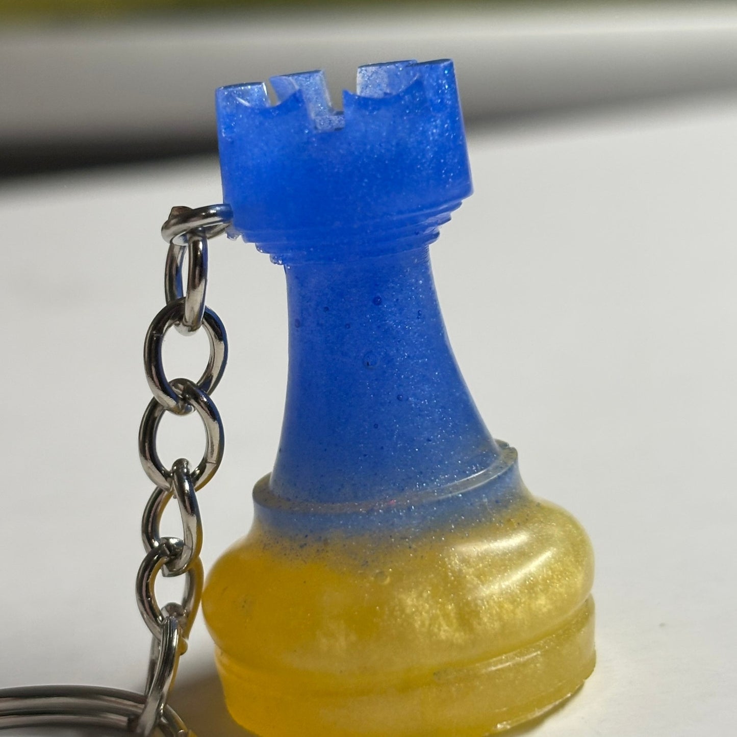 Blue/Yellow Rook - Handmade Resin Keychain