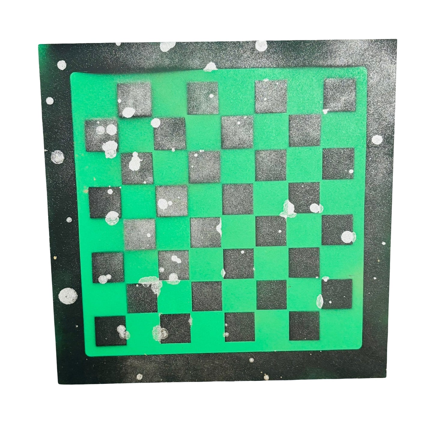 Chrome Green & Black - Painted Chess Board