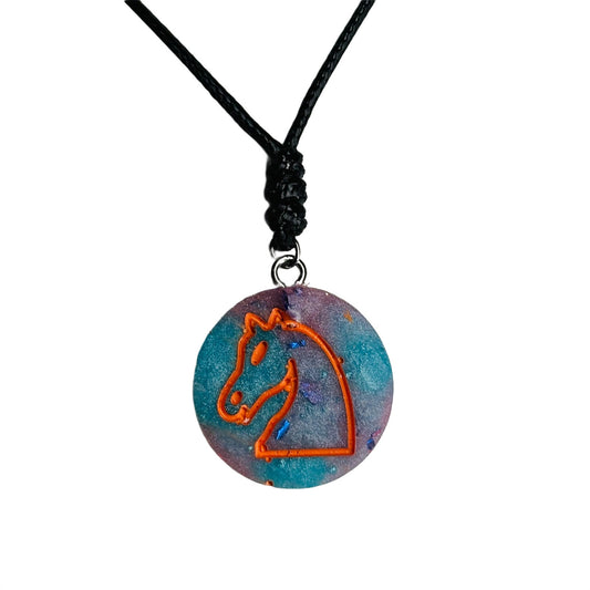 Orange Miami Knight - Handmade Resin Chess Necklace