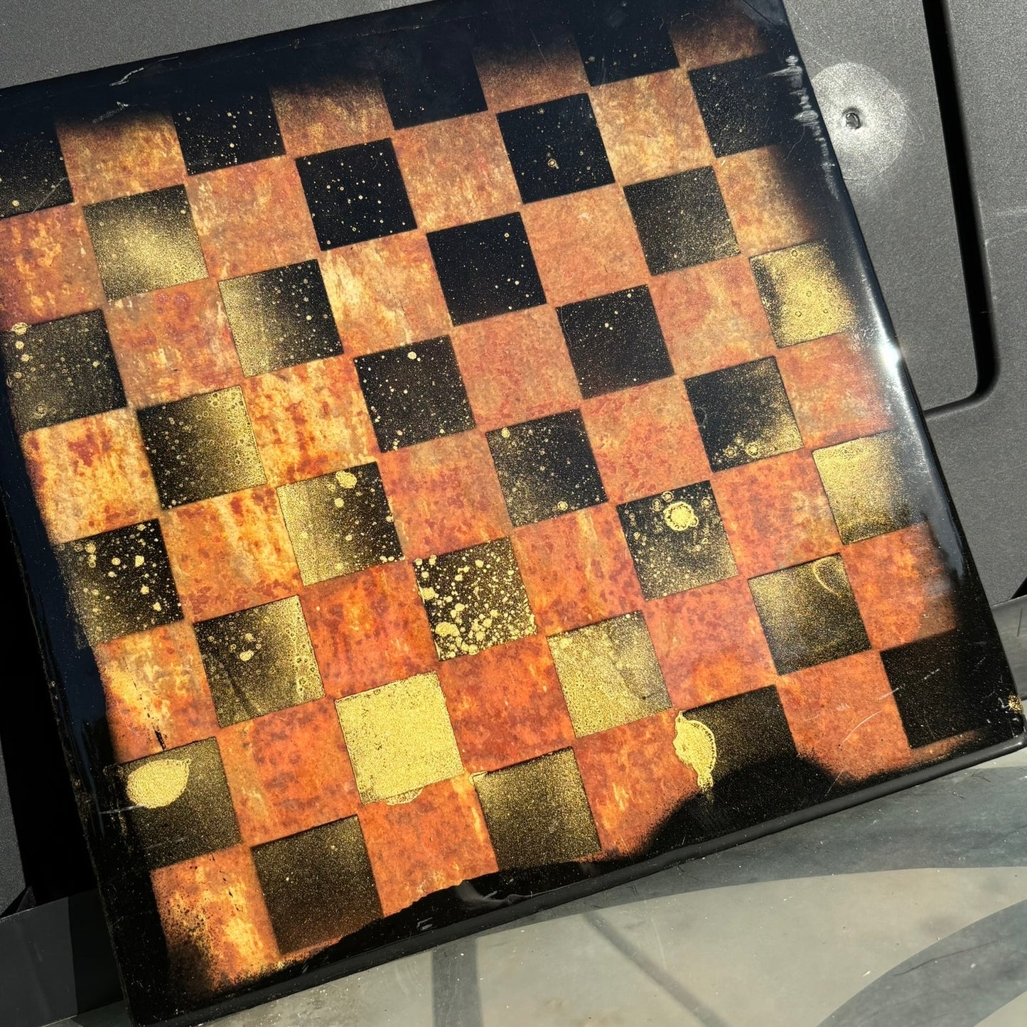 Golden Orange Fire - Resin Coated Chess Board