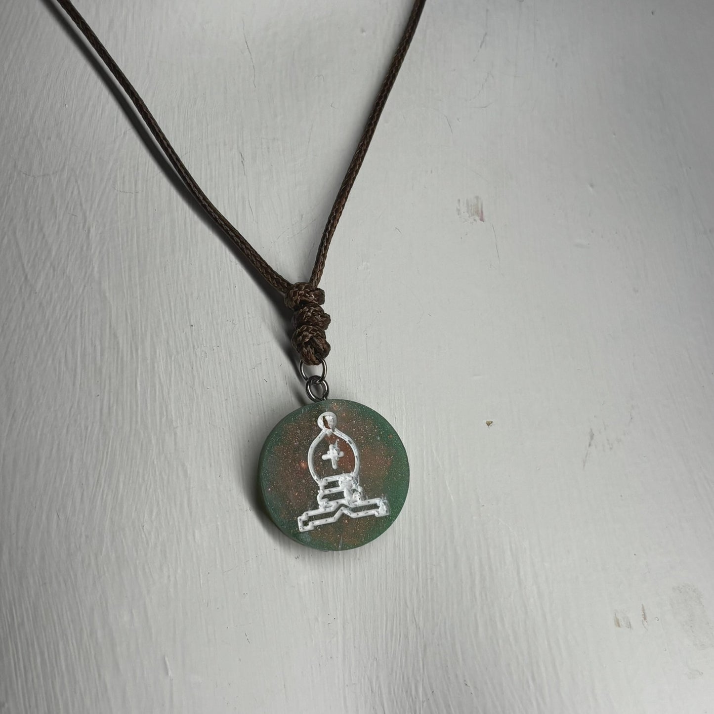 Green/Orange Bishop - Handmade Resin Chess Necklace