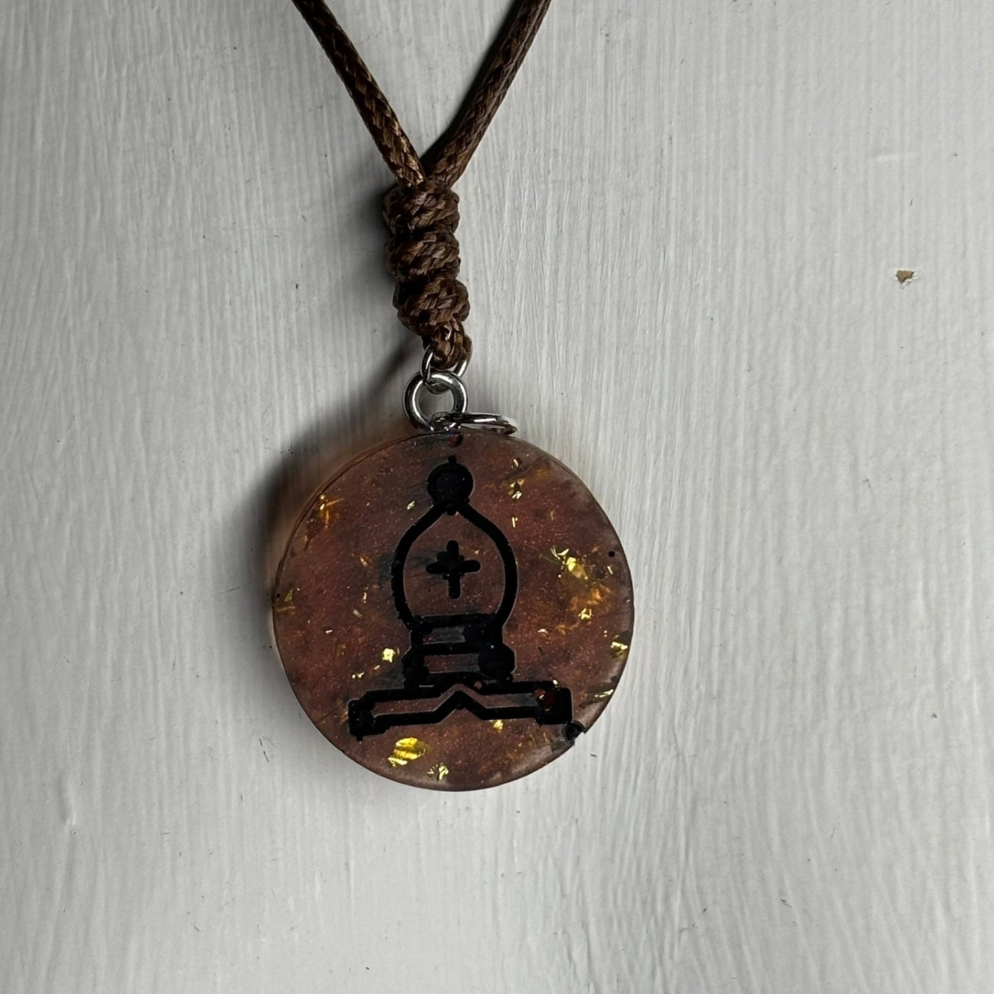 Amber Vintage Bishop - Handmade Resin Chess Necklace