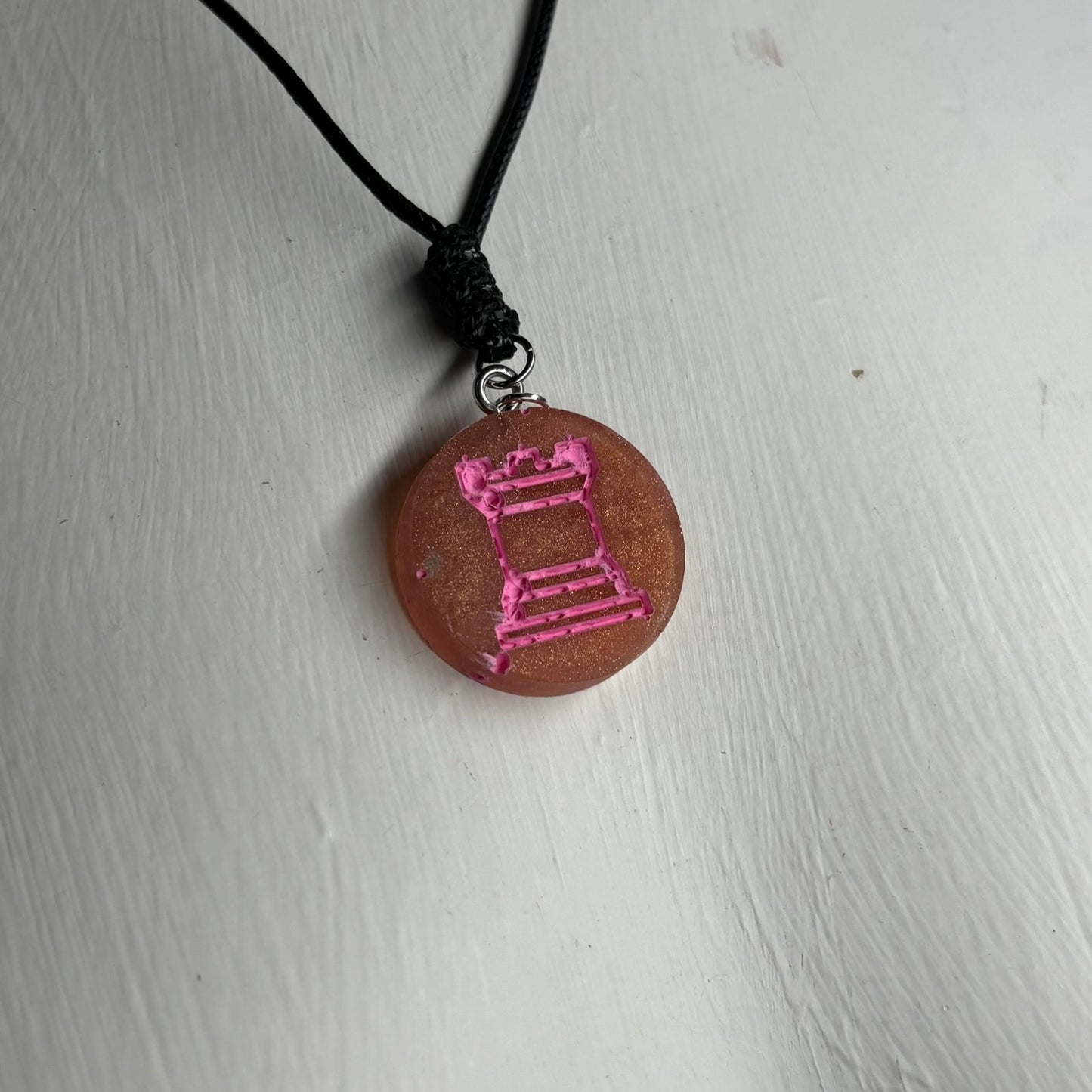 Burning Pink Rook - Handmade Resin Chess Necklace