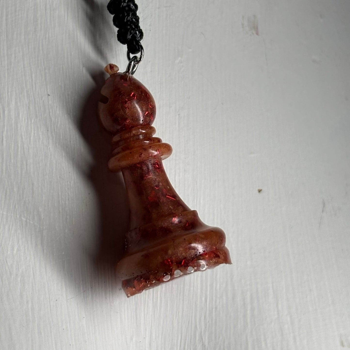 Crystal Fire Red Bishop - Handmade Resin Chess Necklace