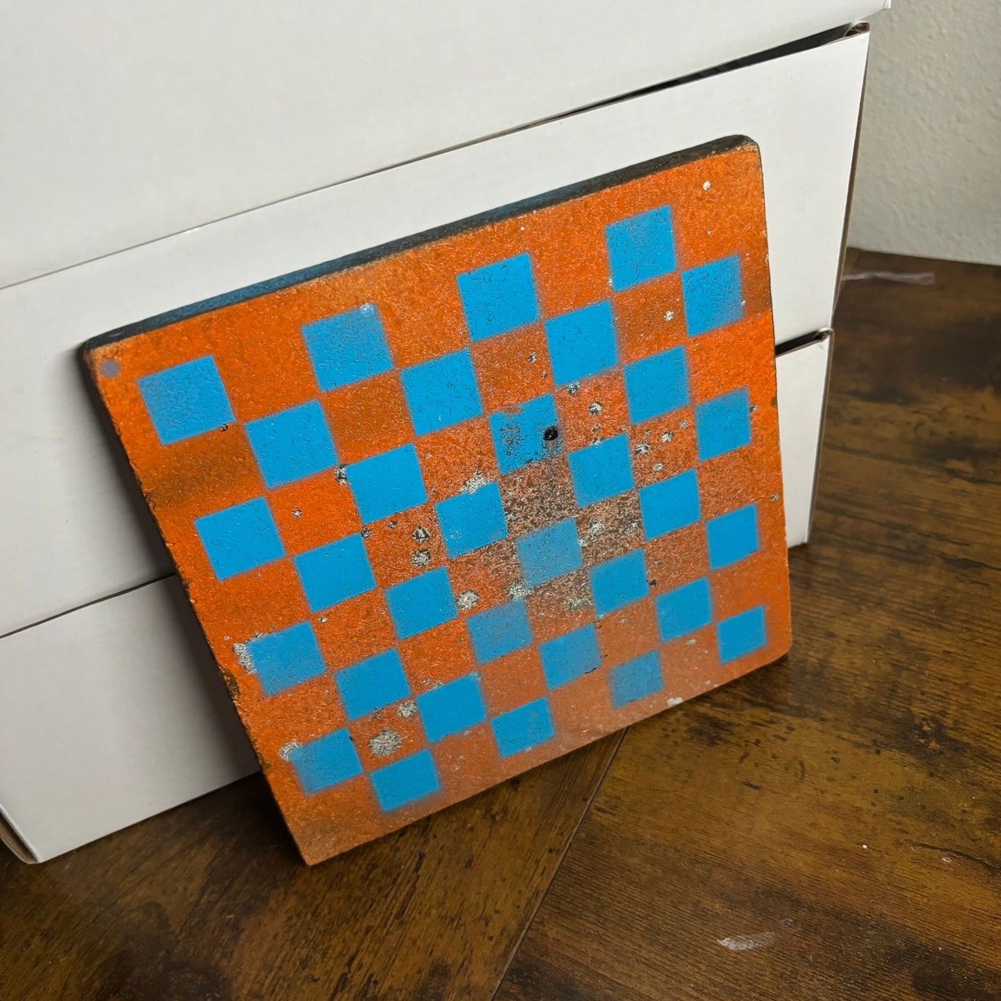 Blue Orange Splatter - Painted Double Sided Chess Board