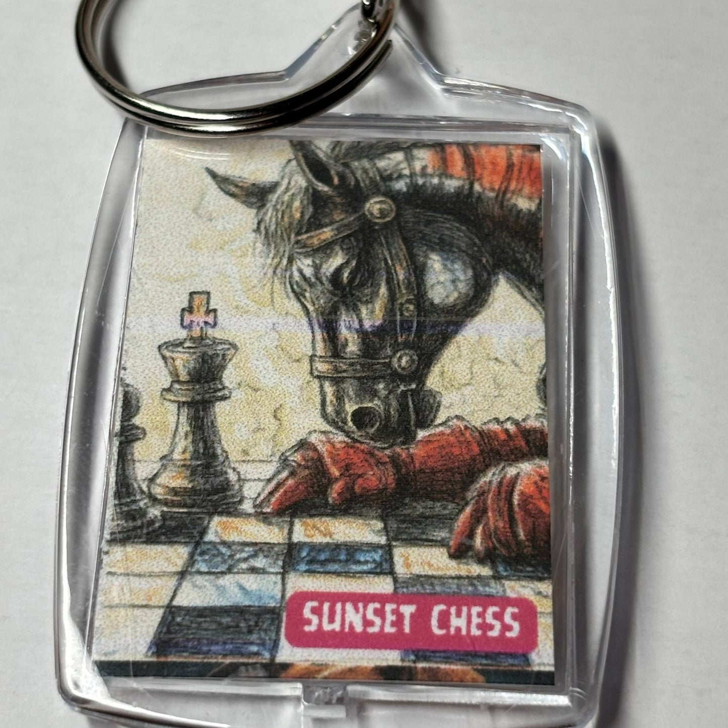 Deeps Thoughts Of The knight - Sunset Chess Photo Keychain