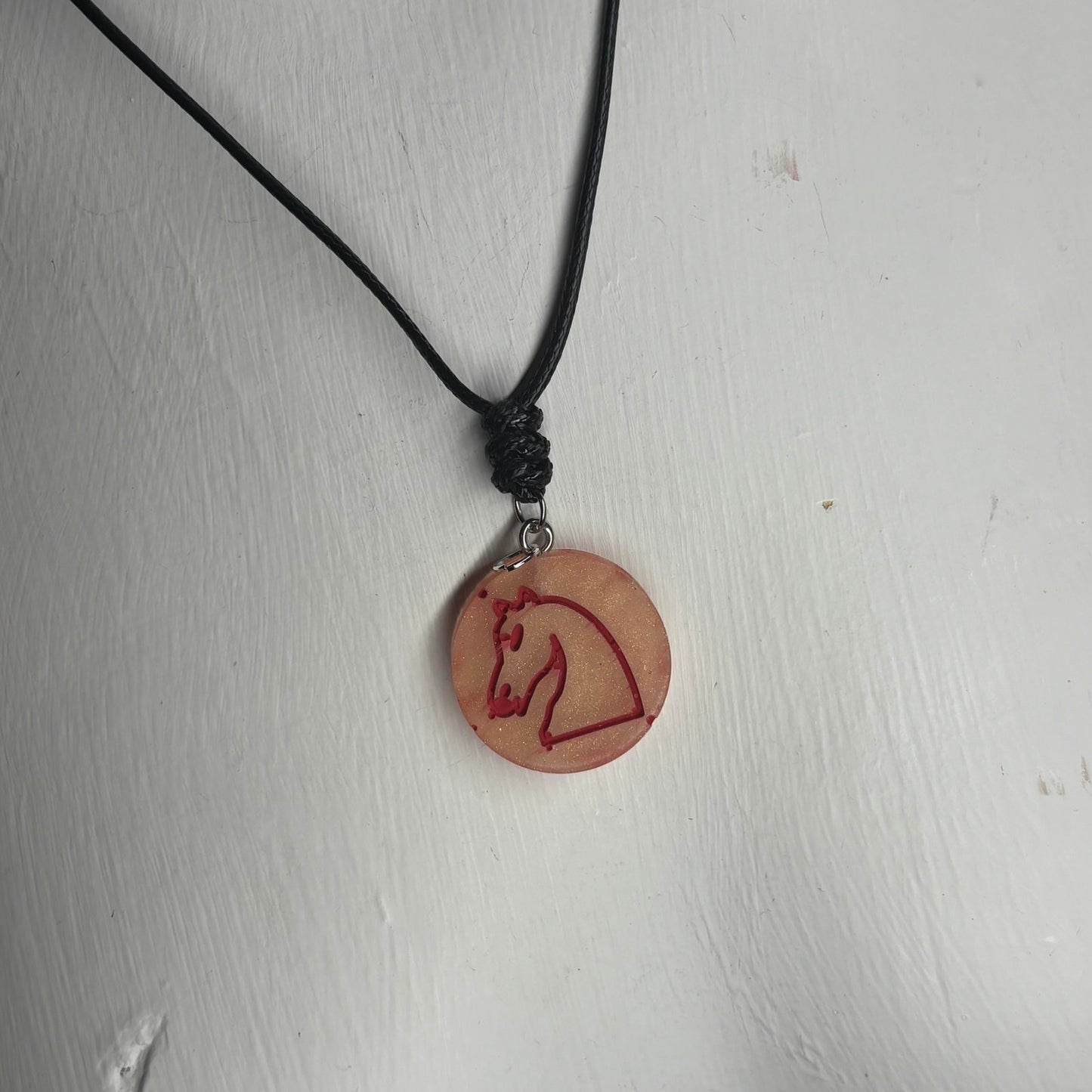 Red Print Knight- Handmade Resin Chess Necklace