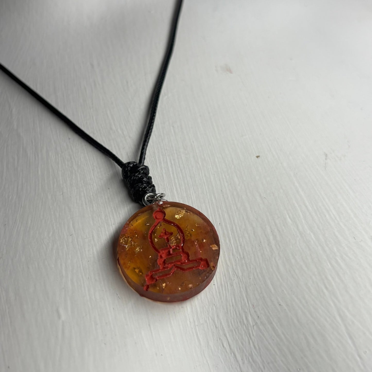 Amber Red Bishop - Handmade Resin Chess Necklace