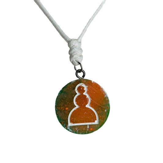 Orange/Green Pawn - Handmade Resin Chess Necklace