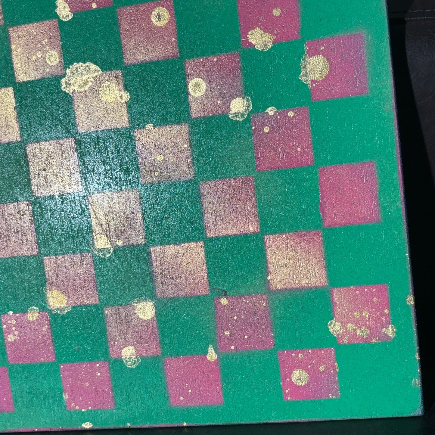 Pink Green Gold Splatter - Painted Chess Board