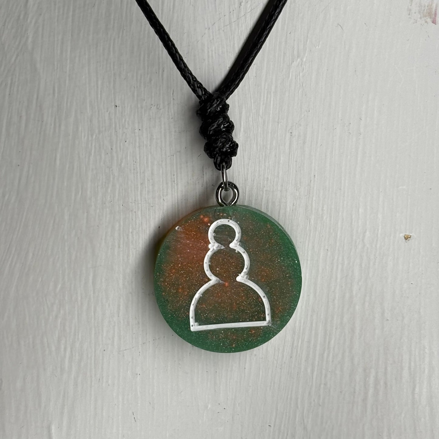 Green/Orange Pawn - Handmade Resin Chess Necklace