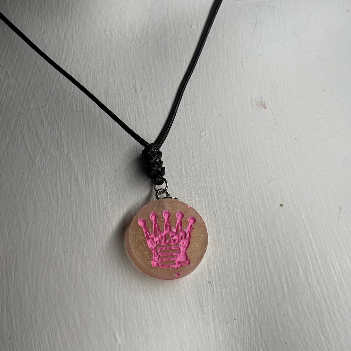 Pink Print Queen - Handmade Resin Chess Necklace