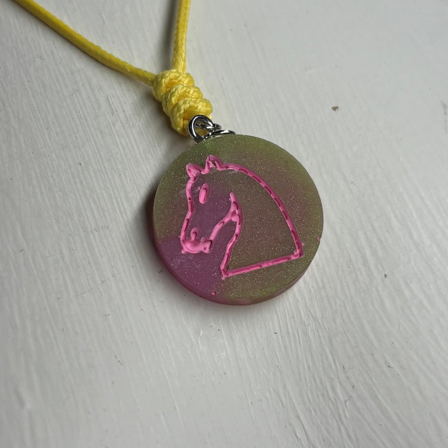 Pink Knight - Handmade Resin Chess Necklace