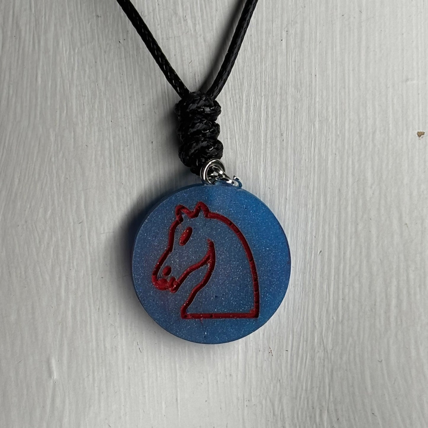 Blue Knight - Handmade Resin Chess Necklace