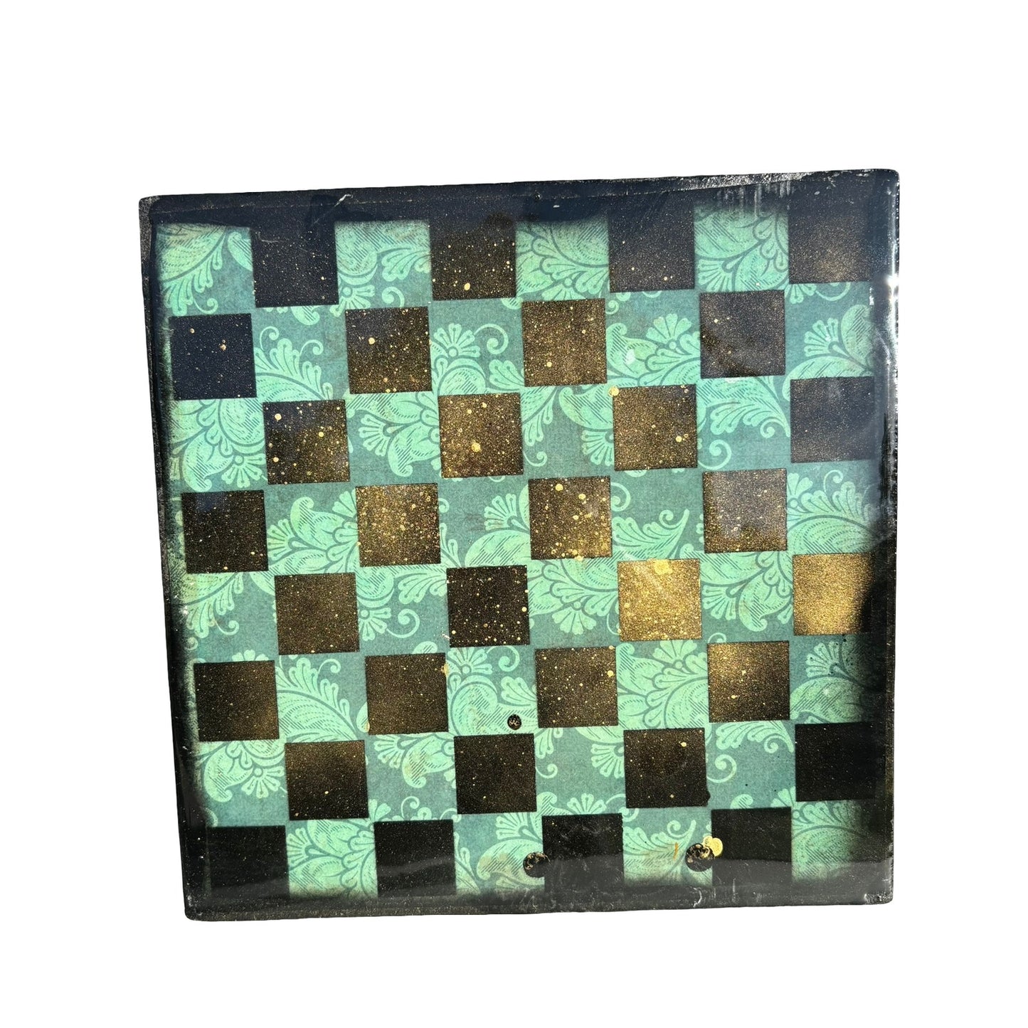 Gold Spotted Vintage Green - Resin Coated Chess Board