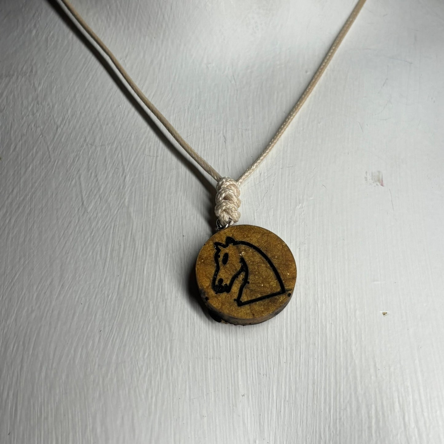 Vintage Brown Knight - Handmade Resin Chess Necklace