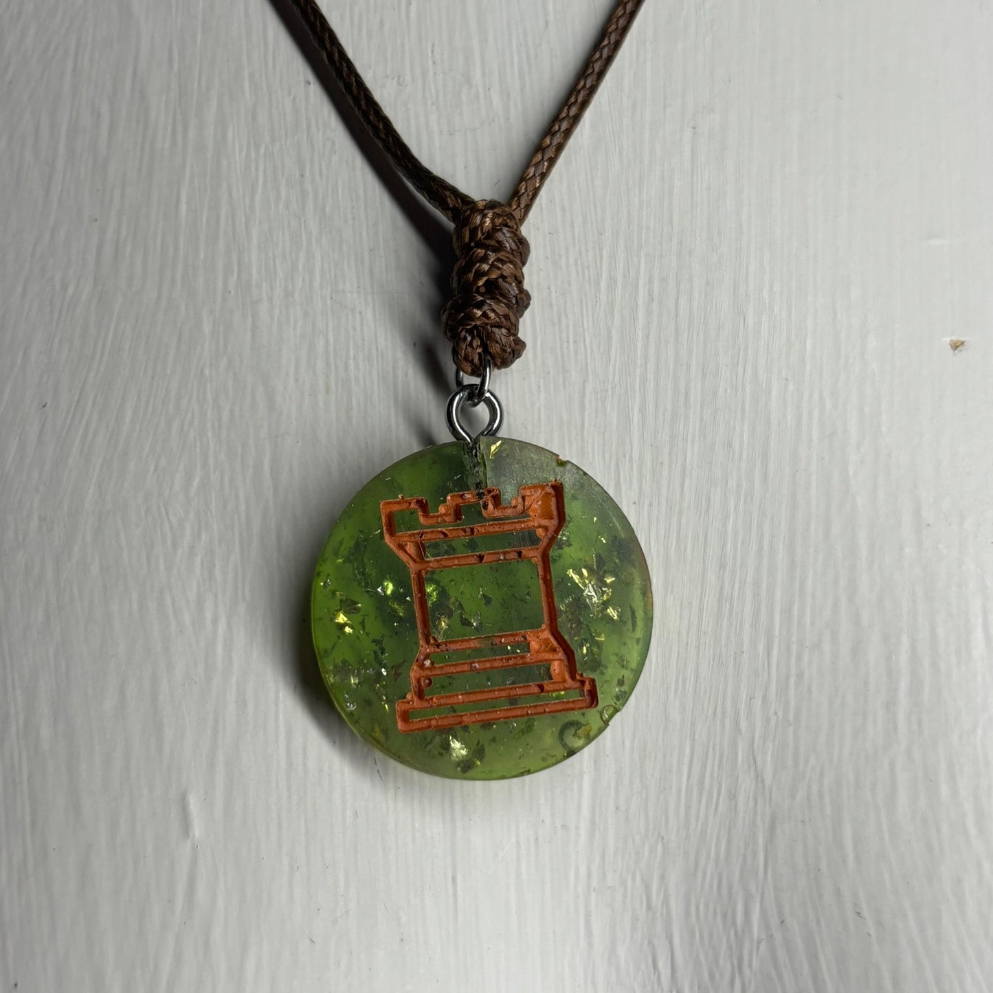 Vintage Green Rook - Handmade Resin Chess Necklace